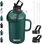 BJPKPK Large Insulated Water Bottles with Straw Lid & Handle, 50oz, 64oz, 87oz, 128oz Water Bottle with 3 Lids and Paracord Strap, Stainless Steel Metal Water Bottle, Insulated Water Jug, Black
