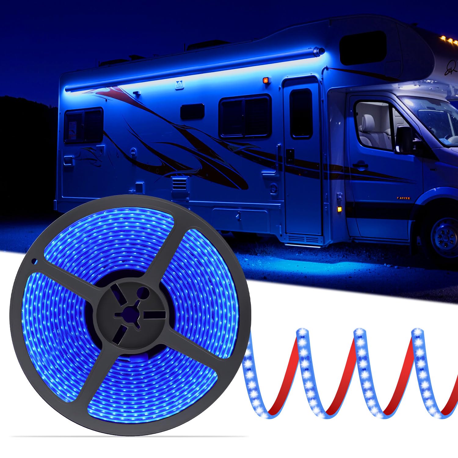Bande lumineuse LED bleue de 6 m pour véhicule récréatif, étanchéité IP68 pour camping-car, remorques de voyage, camping-car, camions de nourriture