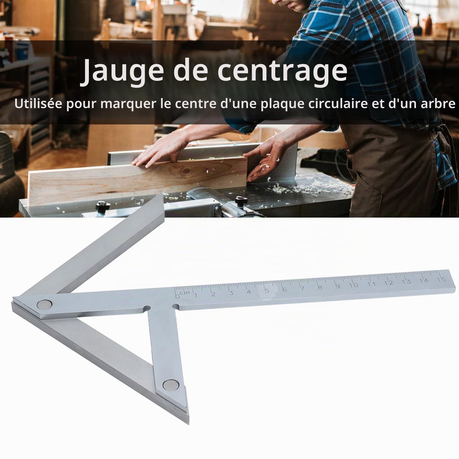 Règle de jauge de rayure à angle central en acier inoxydable, outil de recherche de centre de recherche de jauges de centrage 150x130mm pour plaque circulaire