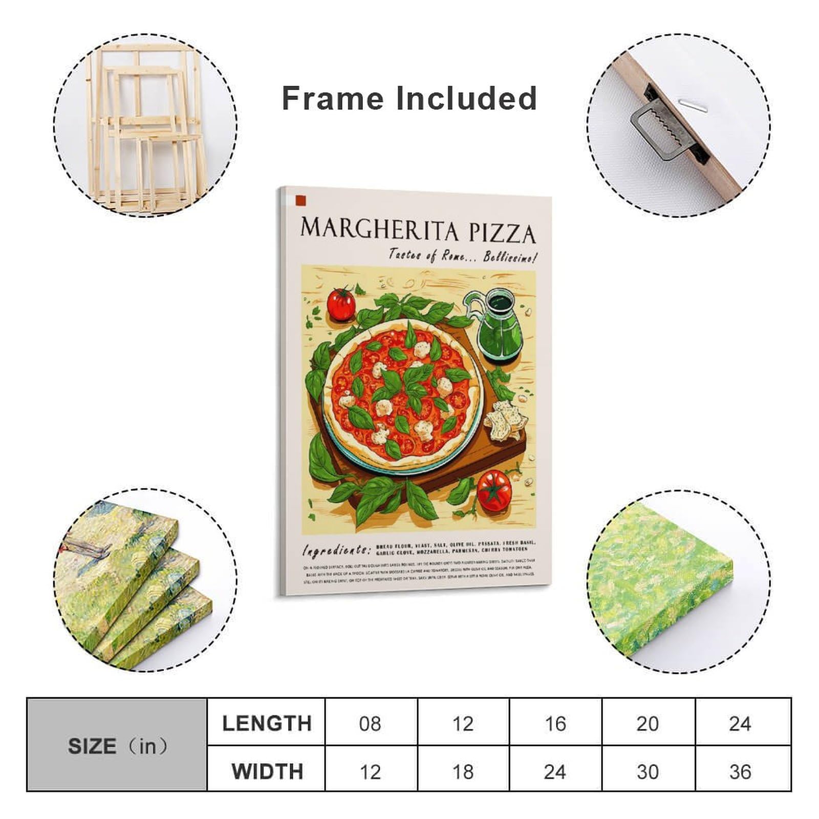 XJRZHLDU Margherita Pizza-Poster, Retro-Restaurant-Poster, italienische Küche, Esszimmer, Poster, 2 Leinwand-Poster, Schlafzimmerdekoration, Landschaft, Büro, Raumdekoration, Geschenk, 60 x 90 cm