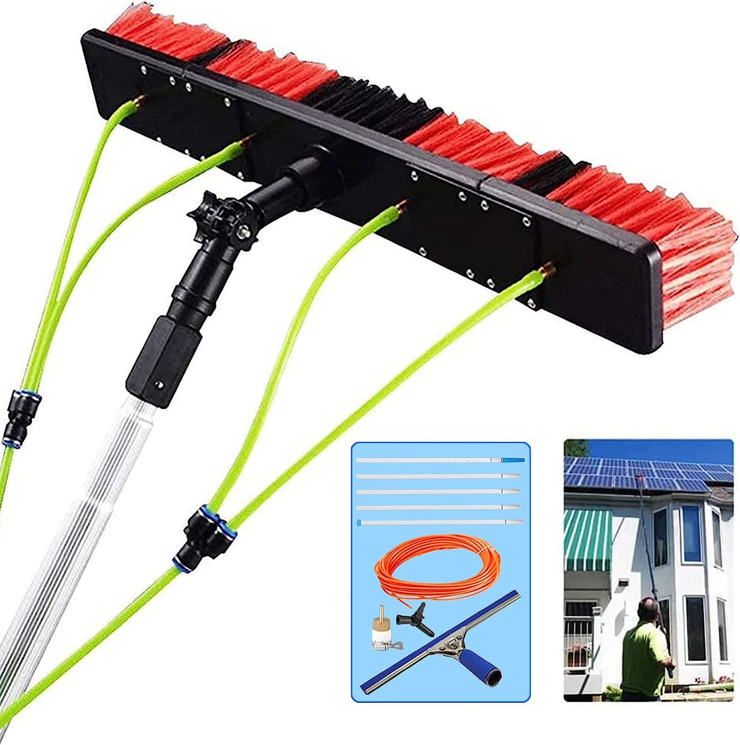GHFXSCV Adjustable 3-12m Window Cleaning Pole Kit Hose Fed Window Cleaner Brush for Solar Panel & Photovoltaic Cleaning Durable 50cm Brush Hair for Efficient Streak-Free Results