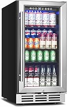Feelfunn 15 Inch Beverage Refrigerator Under Counter - 126 Cans Beverage Fridge with Glass Door for Beer Wine Soda - Buil...
