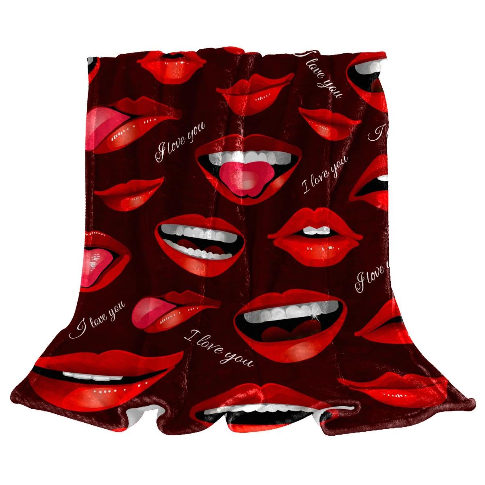 Couverture polaire lèvres rouges en microfibre douce et chaude 150x130 cm pour lit