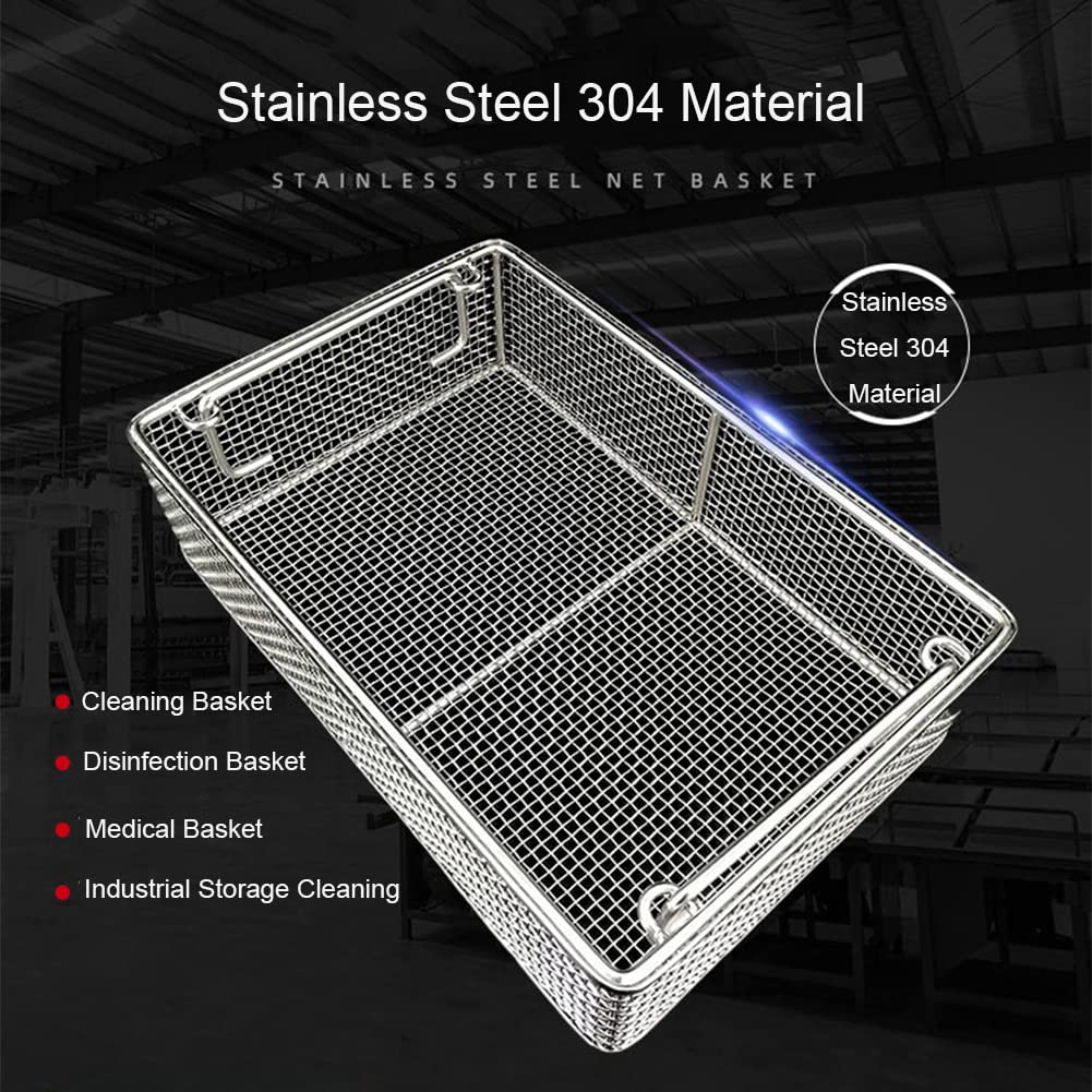 Bandeja para Instrumentos médicos, Cesta de Malla de Acero Inoxidable 304 Cesta de esterilización de Equipo médico de Malla metálica Limpieza de Almacenamiento Industrial,40 * 30 * 10cm