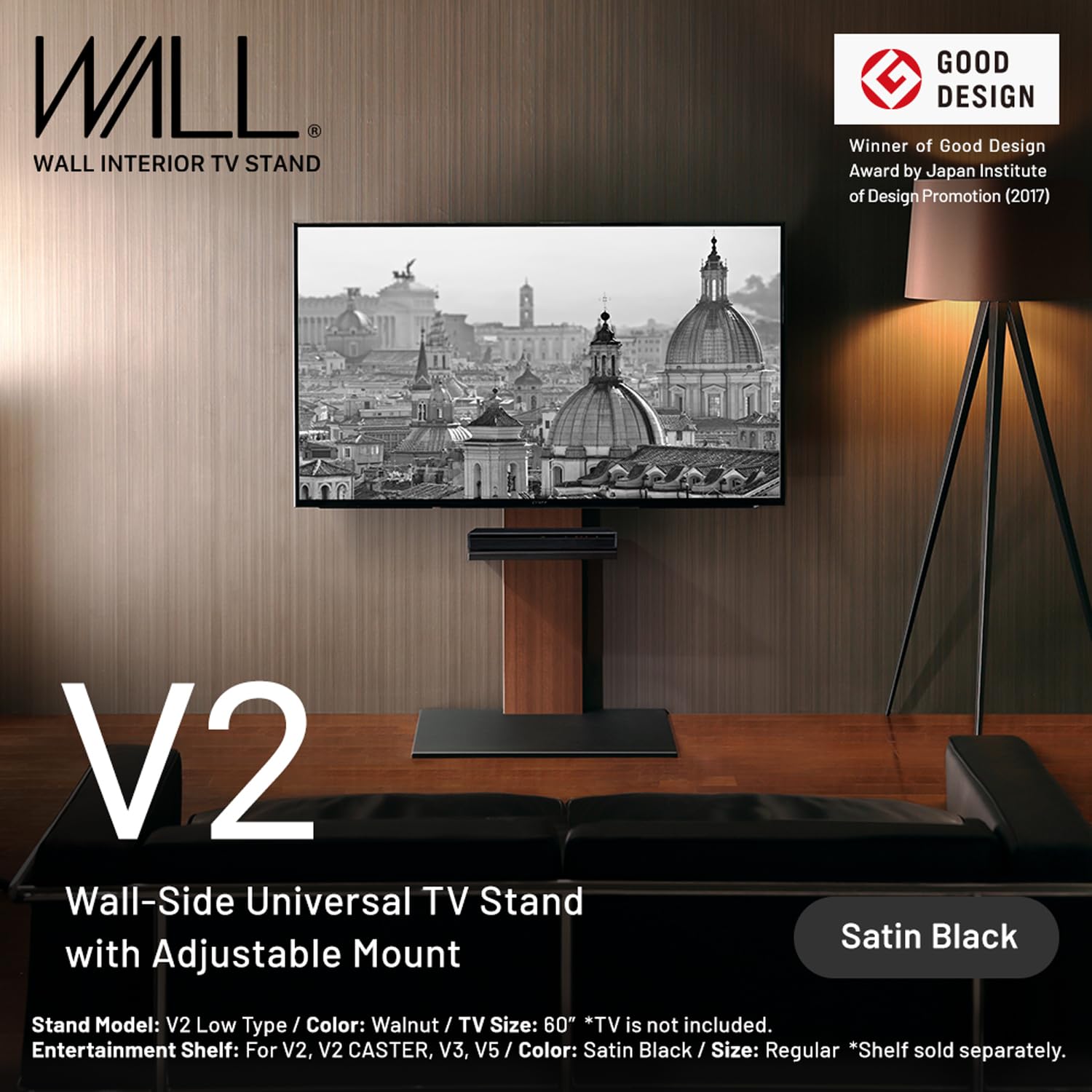 WALL V3 High Type | Elegante supporto per TV giapponese da 32 a 80 pollici universale da parete regolabile senza trapano, nero satinato