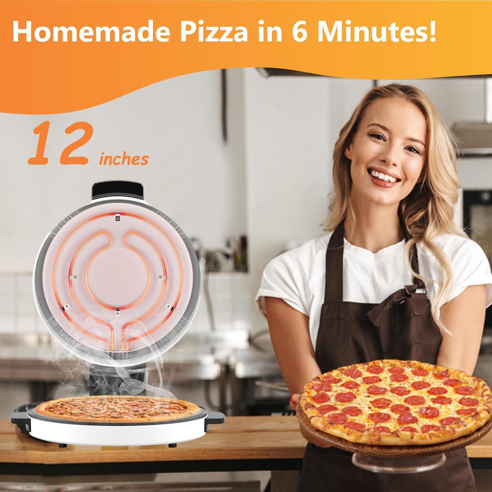 Pizzaiolo Elettrico da 12 Pollici con Finestra in Vetro, Forno per Pizza a Doppia Faccia da 2000 W, Base in Pietra Antiaderente, Riscaldamento Rapido a 220°C per Quesadillas da Pizzeria