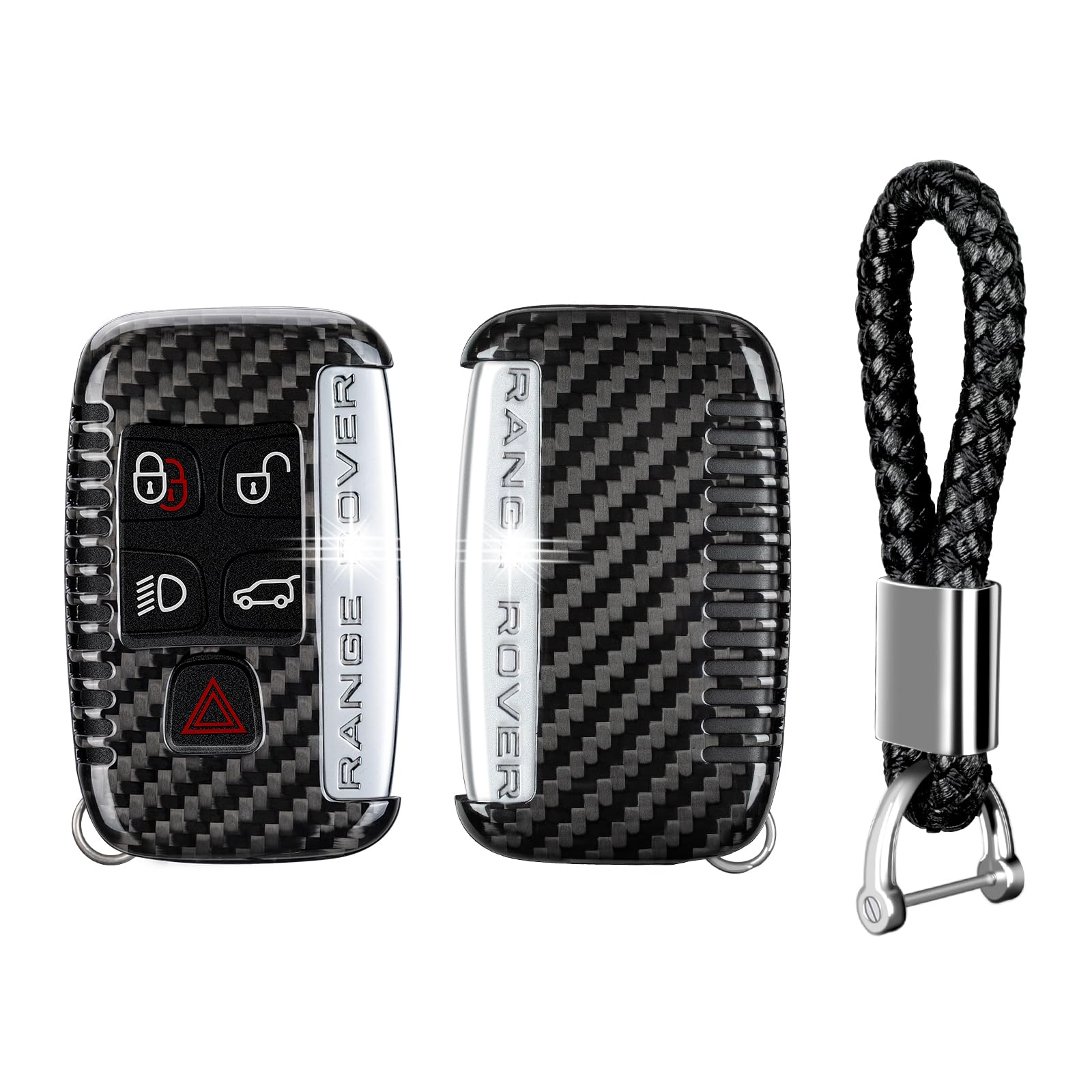 T-carbon for Land Rover Real Carbon Fiber Key Fob Cover, Key Fob Case Protector for Range Rover Sport Dsicovery LR4 HSE,Key Shell for Jaguar E-Pace F-Pace F-Type XE XF XJ,Black