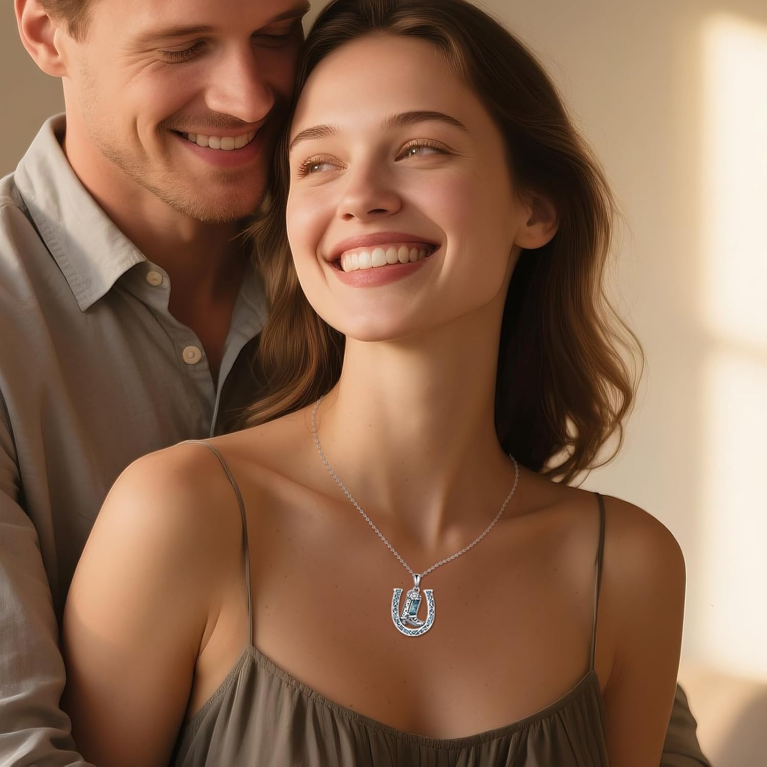 YAFEINI Western Cowboy Necklace 925 Sterling Silver Turquoise Horseshoe Pendant Western Jewelry Cowgirl Gifts for Women - Image 2