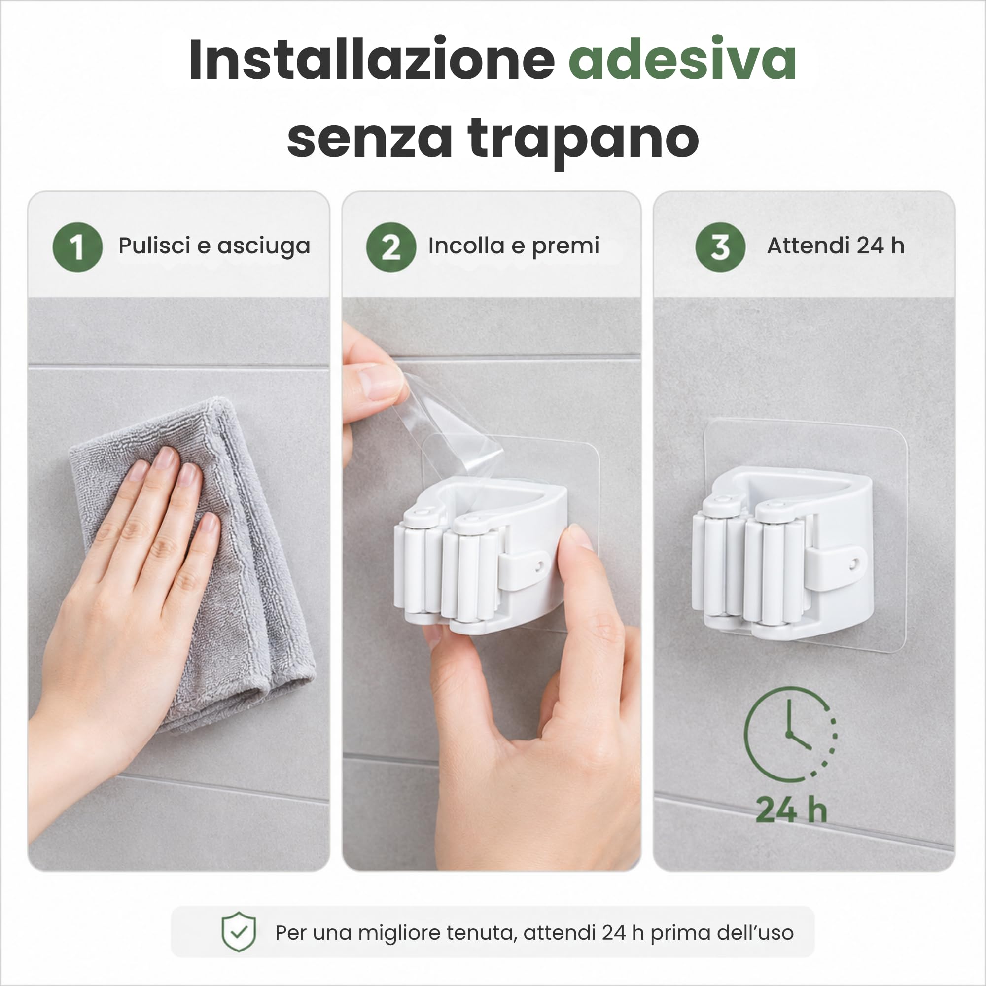 Porta Scope Parete Adesivo Set da 6, Portascope da Muro Appendibile Senza Forare, Appendi Scope Bianco per Scopa e Mocio, Cucina, Bagno, Lavanderia e Garage, 6 x 6 x 4,5 cm