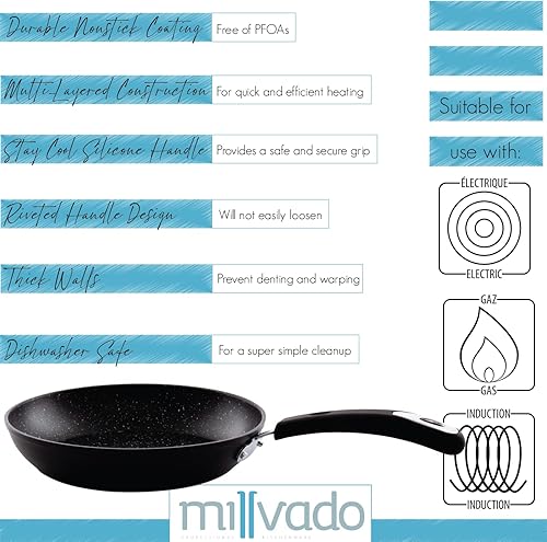Miniatura 3 de Millvado Sartén antiadherente, sartén grande de 11 pulgadas con revestimiento antiadherente resistente, mango de silicona de fácil agarre, sartenes
