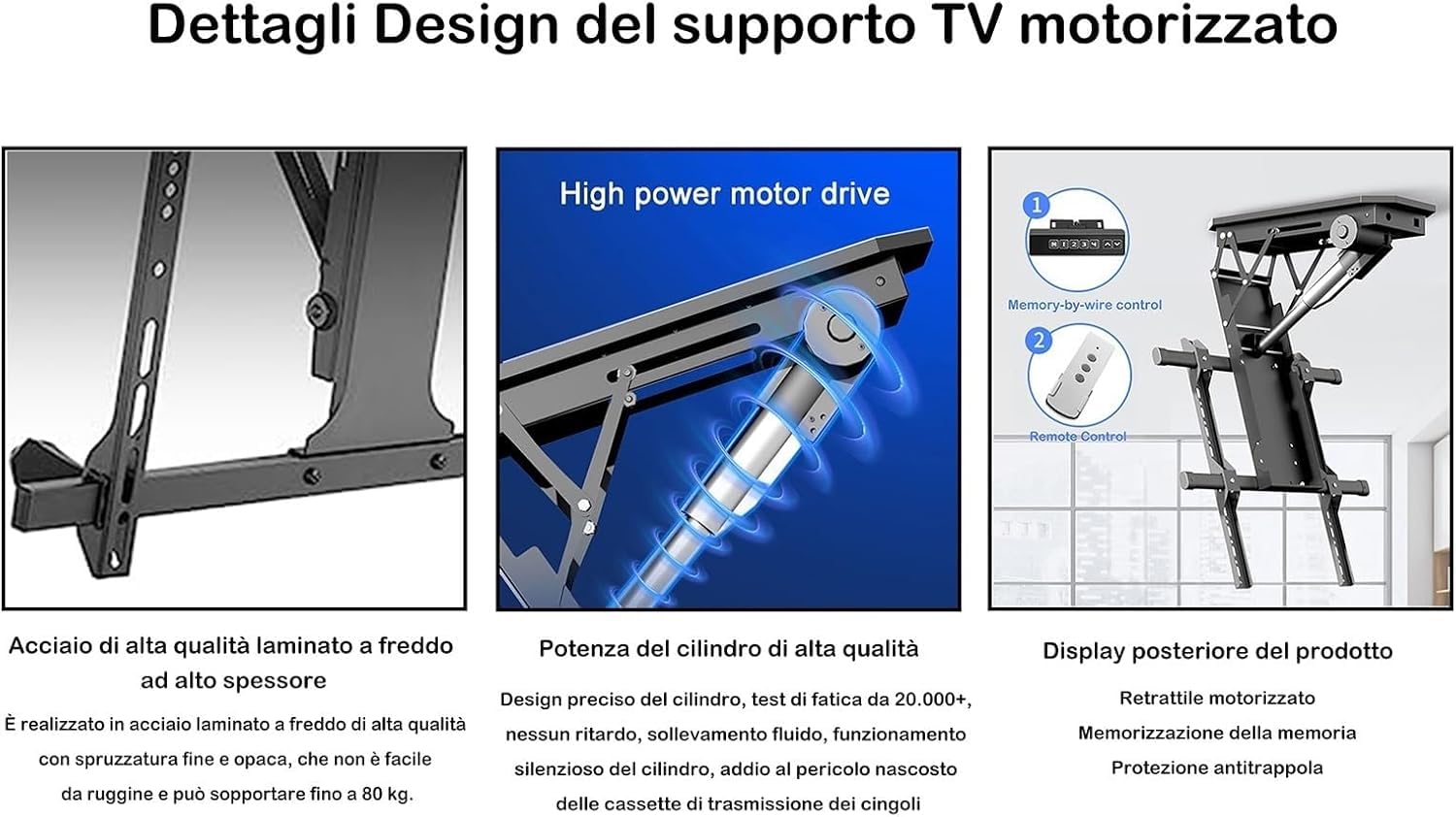 Supporto TV motorizzato for TV da 50-90 Pollici, Supporto TV da soffitto, Staffa TV motorizzata con Telecomando e Controllo Interruttore TV Supporto da Parete