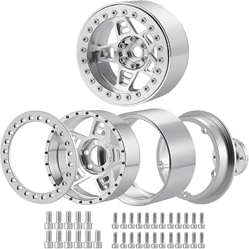 4Pcs Metal 2.2 Beadlock Wheel Rim Set 35mm, Silver