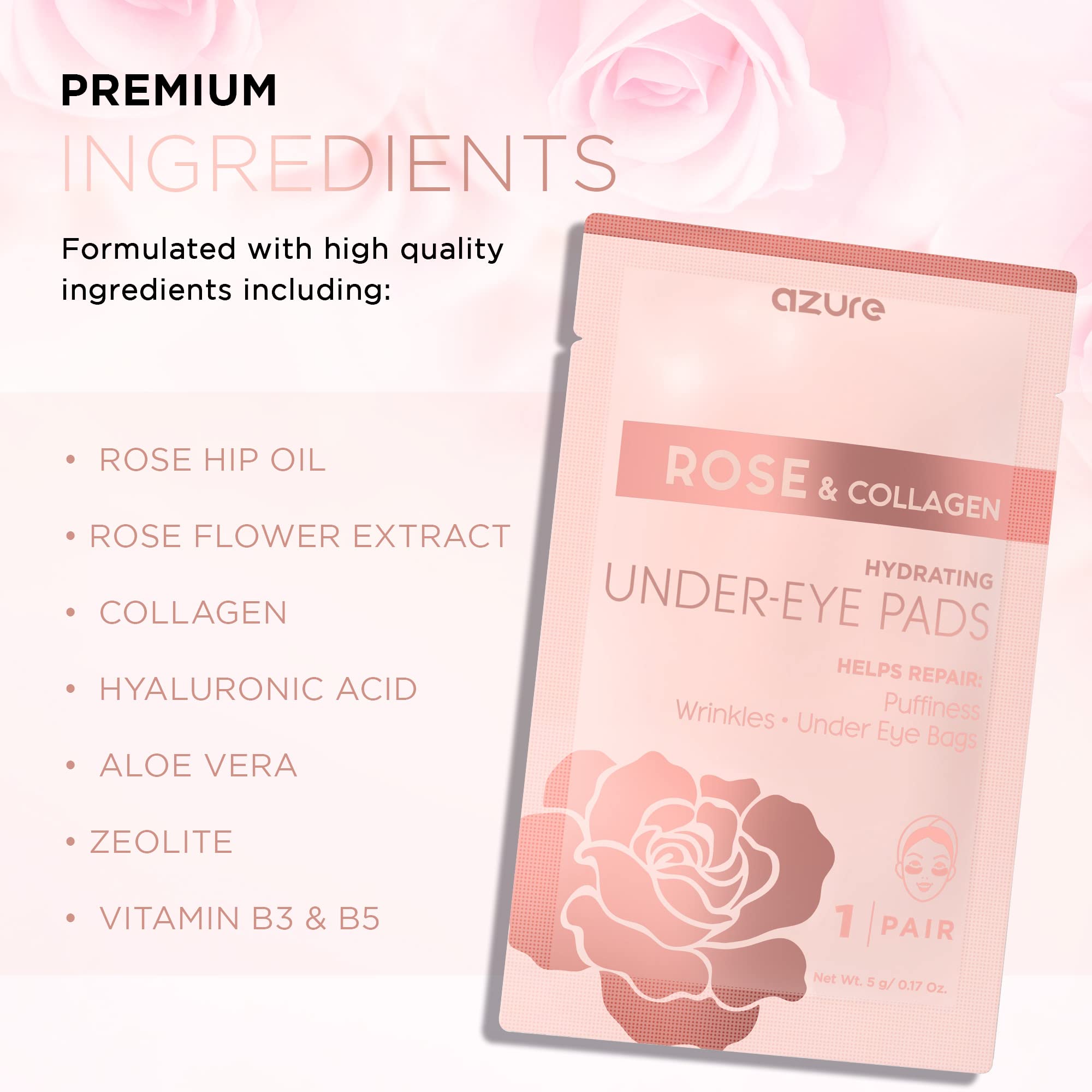 AZURE Rose & Collagen - Almohadillas hidratantes para debajo de los ojos, parches antienvejecimiento, revitalizantes e hidratantes, reduce las líneas finas, arrugas, ojeras e hinchazón, cuidado de la piel fabricado en Corea, 5 pares 2