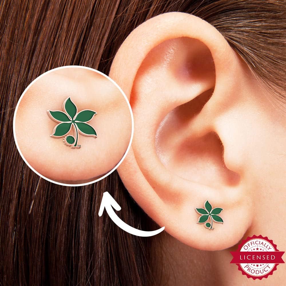 PicturesOnGold.com Officially Licensed Pair Of Ohio State Logo Green Leaf Earrings