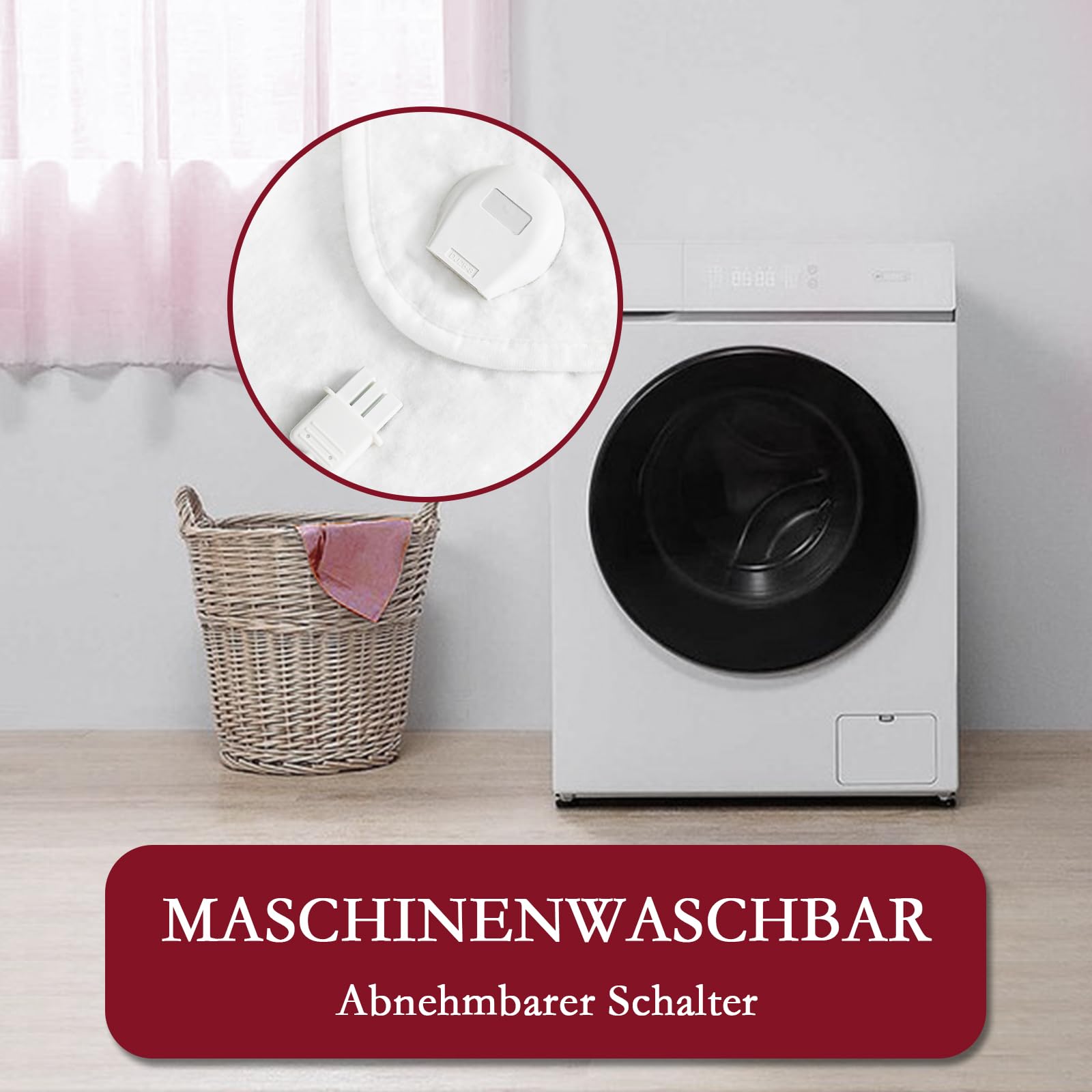 REDKEY Wärmeunterbett mit Abschaltautomatik, Heizdecke Unterbett mit 7 Temperaturstufen, Heizunterbett mit Überhitzungsschutz, waschbar, 160x130 cm, Befestigungsgurte