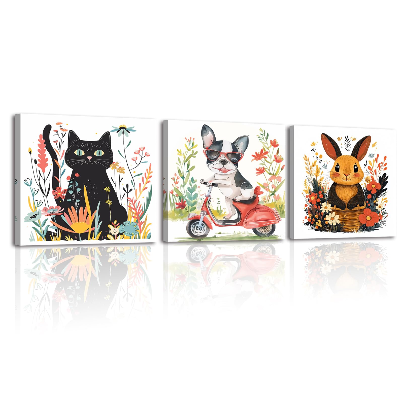 Piy Painting Impresión en Lienzo Animales, Cuadro en Lienzo con Animales Simpáticos, Lienzos Decorativos con Marco para Dormitorio Salón Oficina Entrada y Vestíbulo, 30x30 cm, 3 Piezas