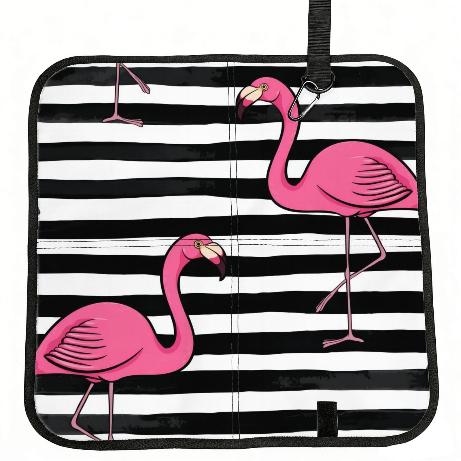 WBQLSL Pink Flamingo Foldable Seat Cushion - Portable Stadium Pad with Carabiner for Camping Hiking Picnic Beach