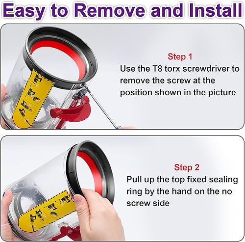 Miniatura 4 de ilovelife Parte superior del compartimiento de polvo y 2 filtros de repuesto para aspiradora Dyson V11 V15, anillo de sellado fijo de repuesto V11