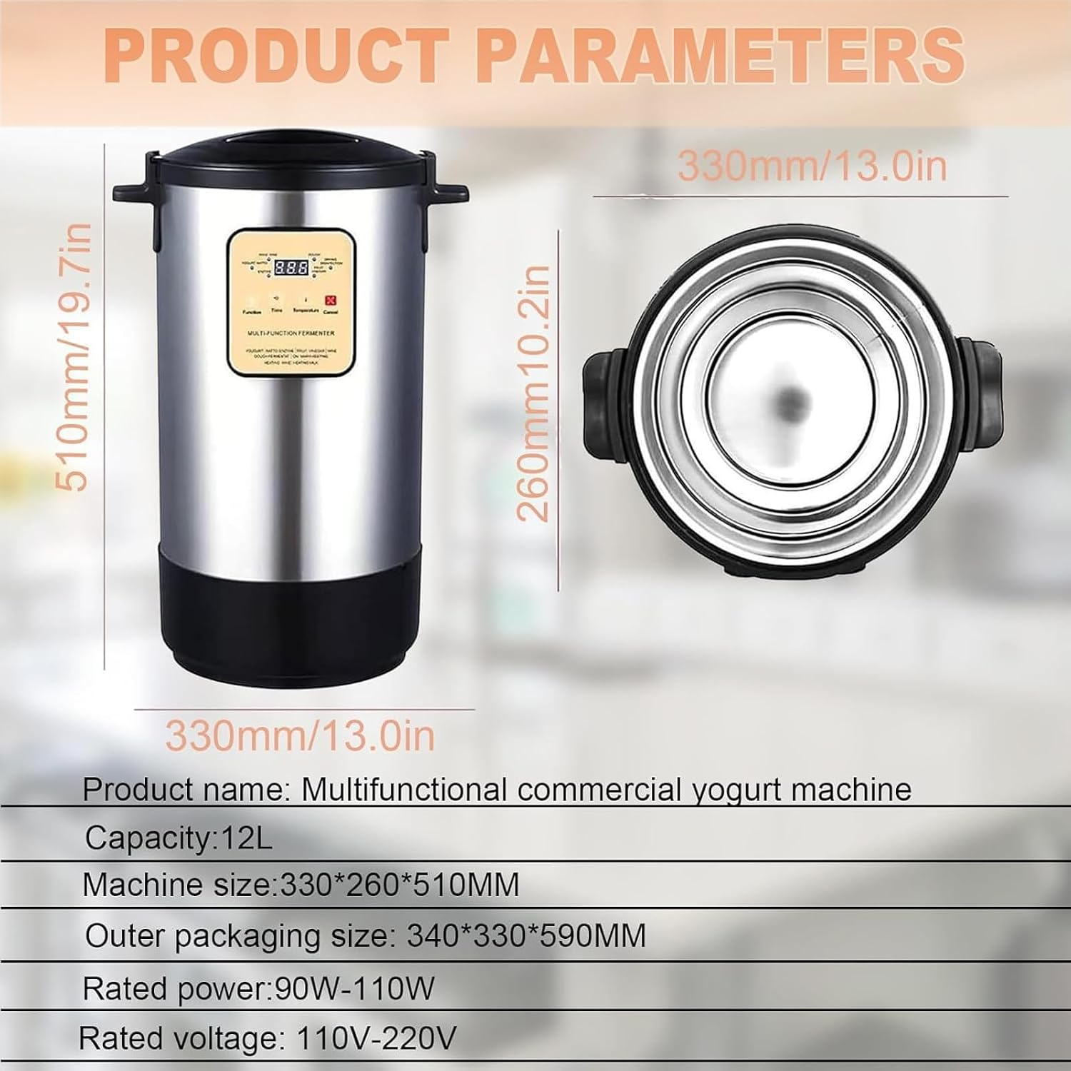 12/18LCommercial Fermentation Machine,Automatic Digital Yoghurt Machine,Greek Yogurt Maker,Stainless Steel Inner Pot,Time and Temperature Control for Organic Yogurt,Cheese, Fruit Wine 12L