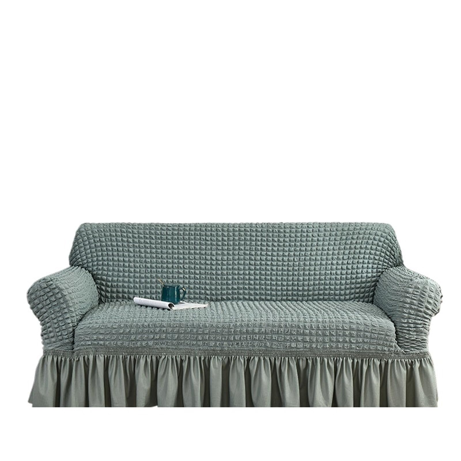 SUBLXPoten Sofa Cover with Skirt Dark Brown Plaid Skirt Elastic Sofa Cover for Living Room 2 3 4 Seat Armchair L Shape Furniture(Color 8,3-seater 190-230cm)
