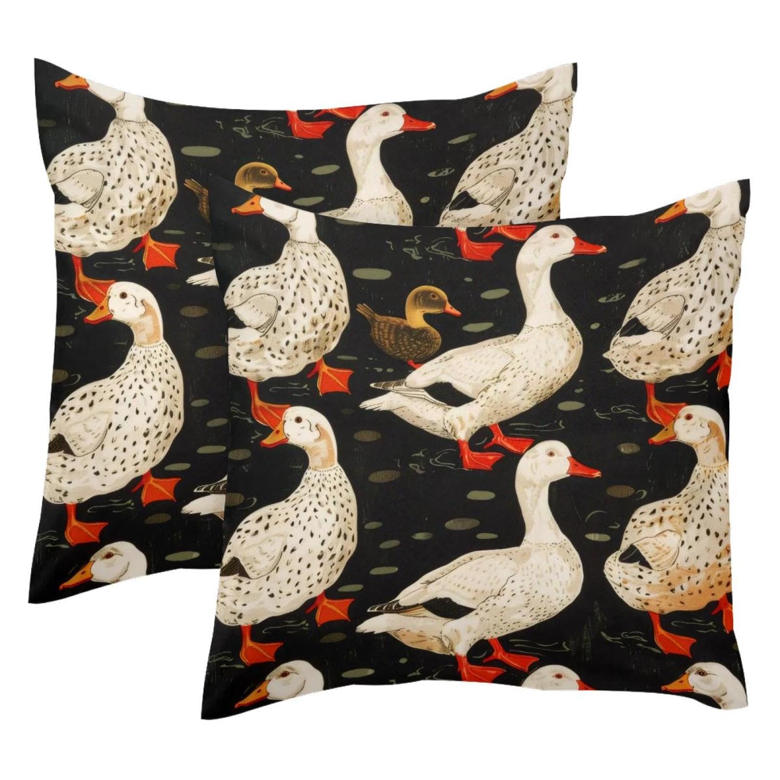Housse de coussin velours double face motif canards blancs 50x50