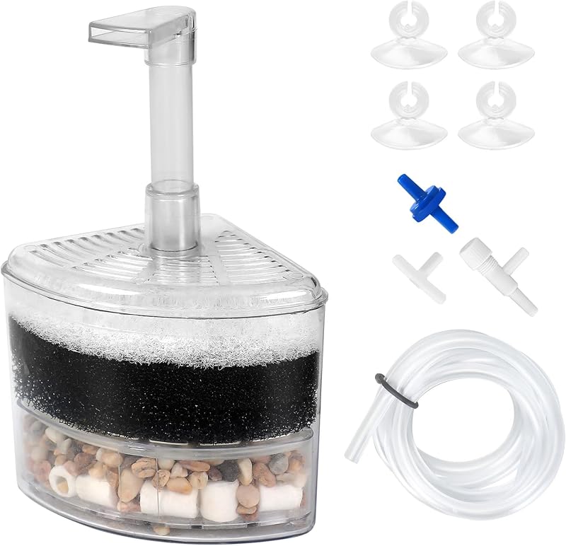 Filtro de Esponja de Canto para Aquário AQUANEAT CF-A005 com Tubo, Válvulas e Ventosas para até 75,7 L