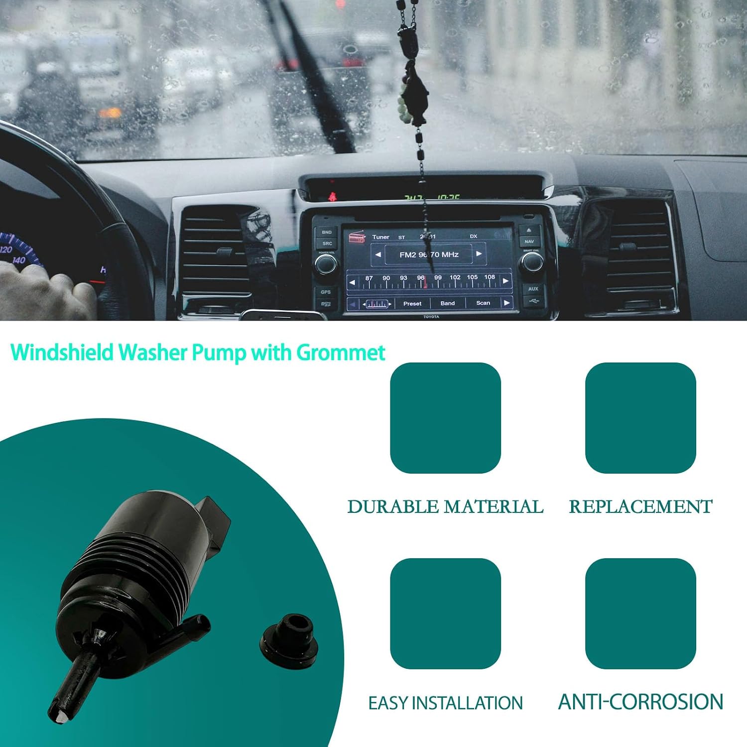 Black Windshield Washer Fluid Pump with Grommet for Chrysler 300 for Ram 1500 2500 3500 2014-2022 for Acura TL OE 68081805AB 68081805AA Front Water Washer Pump Wiper Spray Motor