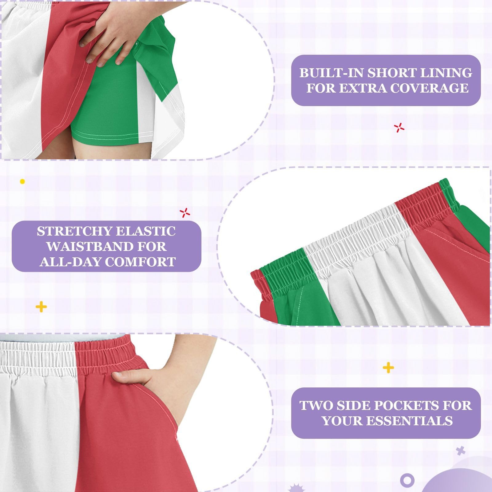 Jupe trapèze pour enfants durable et poches latérales résistantes au rétrécissement, polyvalente et assortie