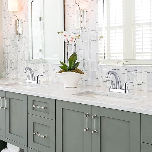 Miniatura 2 de Grifo de baño cromado de 4 pulgadas con 2 asas, diseño moderno, válvula de cerámica duradera, fácil instalación, 5 años de garantía