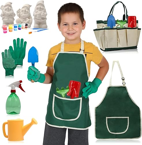 Juego de jardinería para niños de 14 piezas, bolsa de herramientas de jardín para niños incluye rastrillo de metal, pala de metal, paleta de metal,