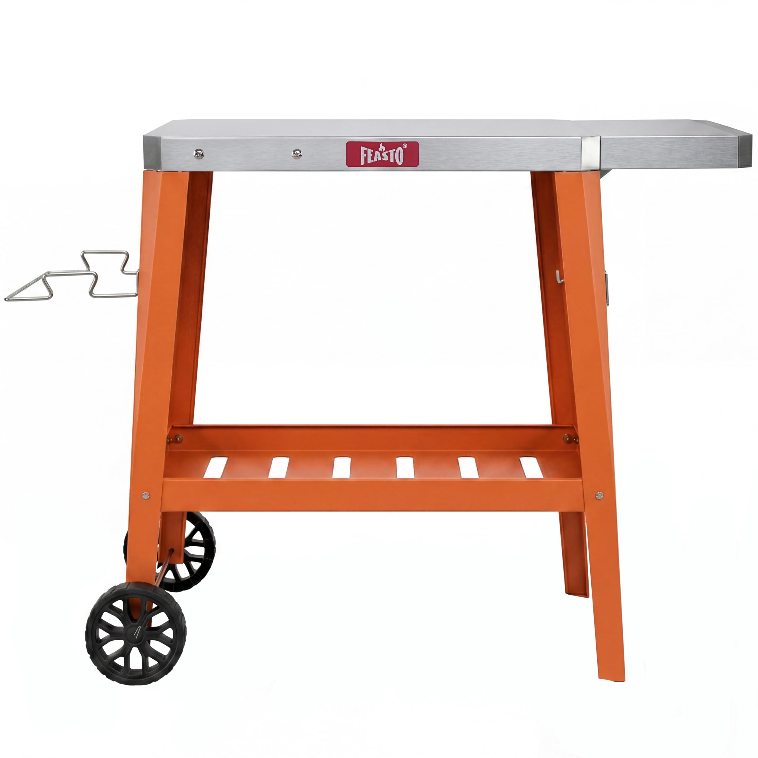 Feasto 2-Étagère Desserte de Jardin avec Table d’Appoint Pliable, Orange | Chariot de Barbecue avec Plateau en Acier Inox, Idéal pour BBQ dans le Jardin et la Terrasse, 95 x 67 x 80 cm