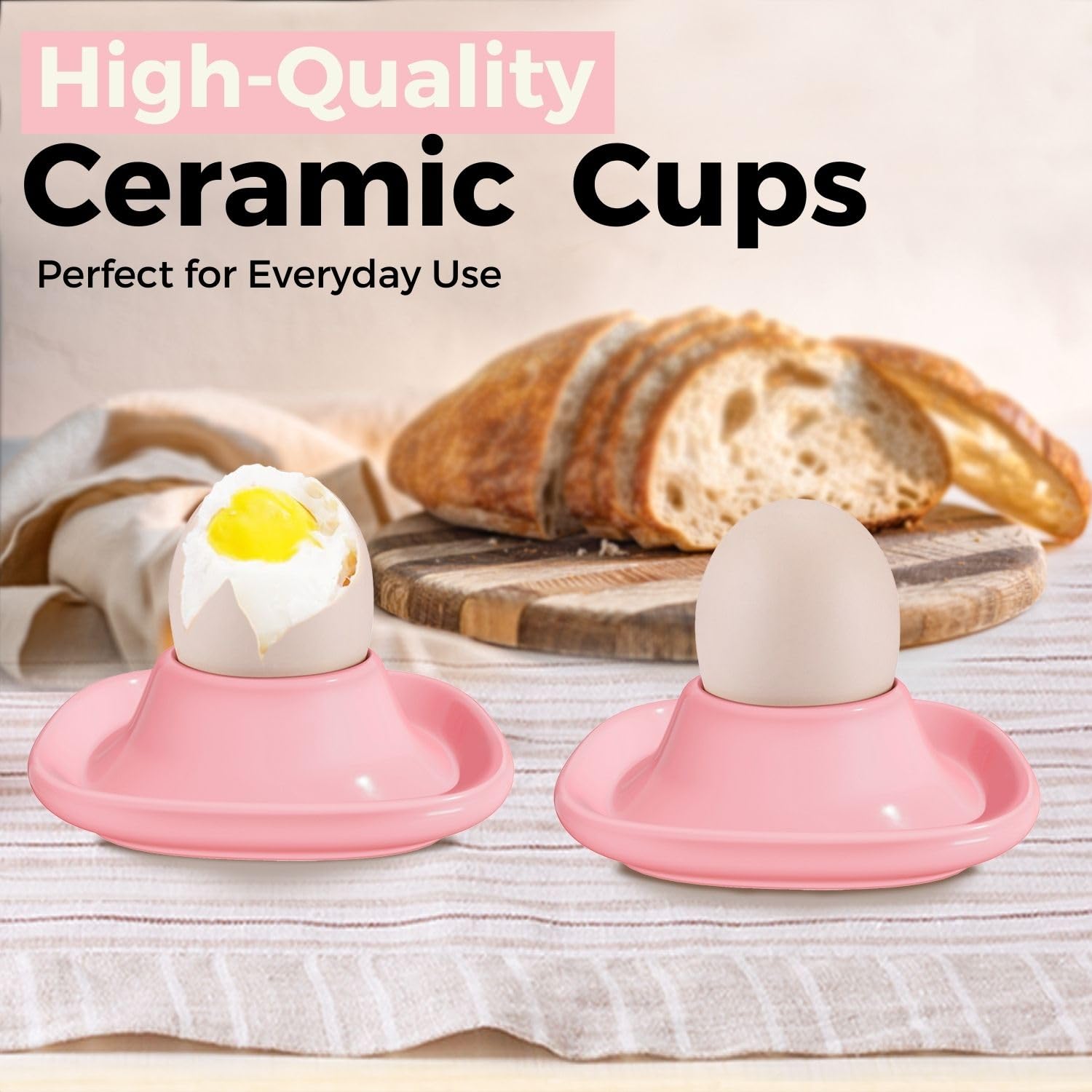 Flexzion Lot de 4 coquetiers souples en céramique rose empilables avec base pour servir, petit déjeuner, brunch, décoration de table de cuisine, rose