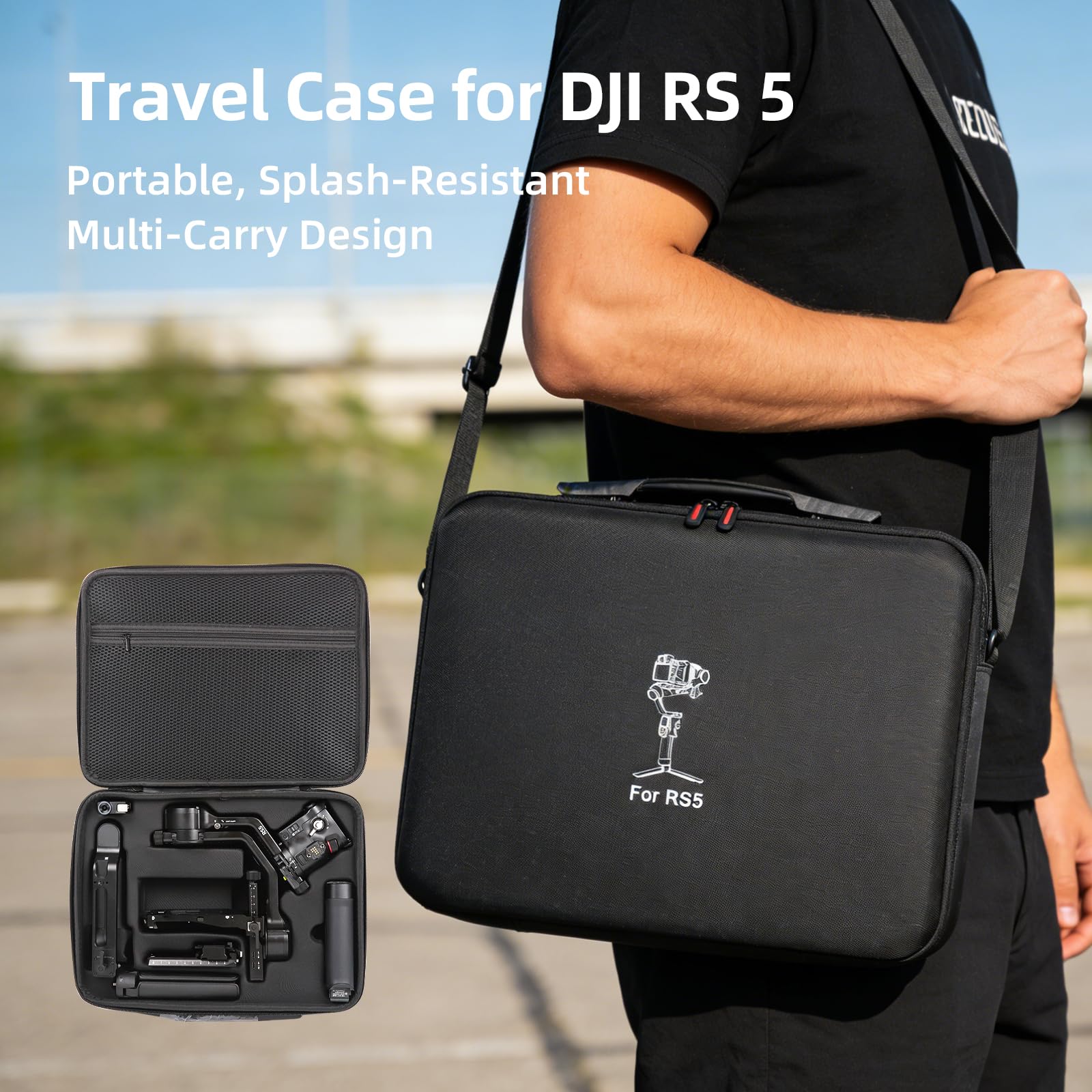 Custodia per DJI RS 5, Custodia portatile impermeabile per DJI RS 5 Combo con cintura per la spalla（Nero）