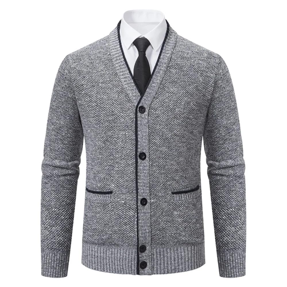 Cárdigan De Punto para Hombre - Otoño Invierno Moda Cálida Ropa De Punto De Color Sólido Estilo Coreano Casual De Un Solo Pecho con Ropa De Bolsillo