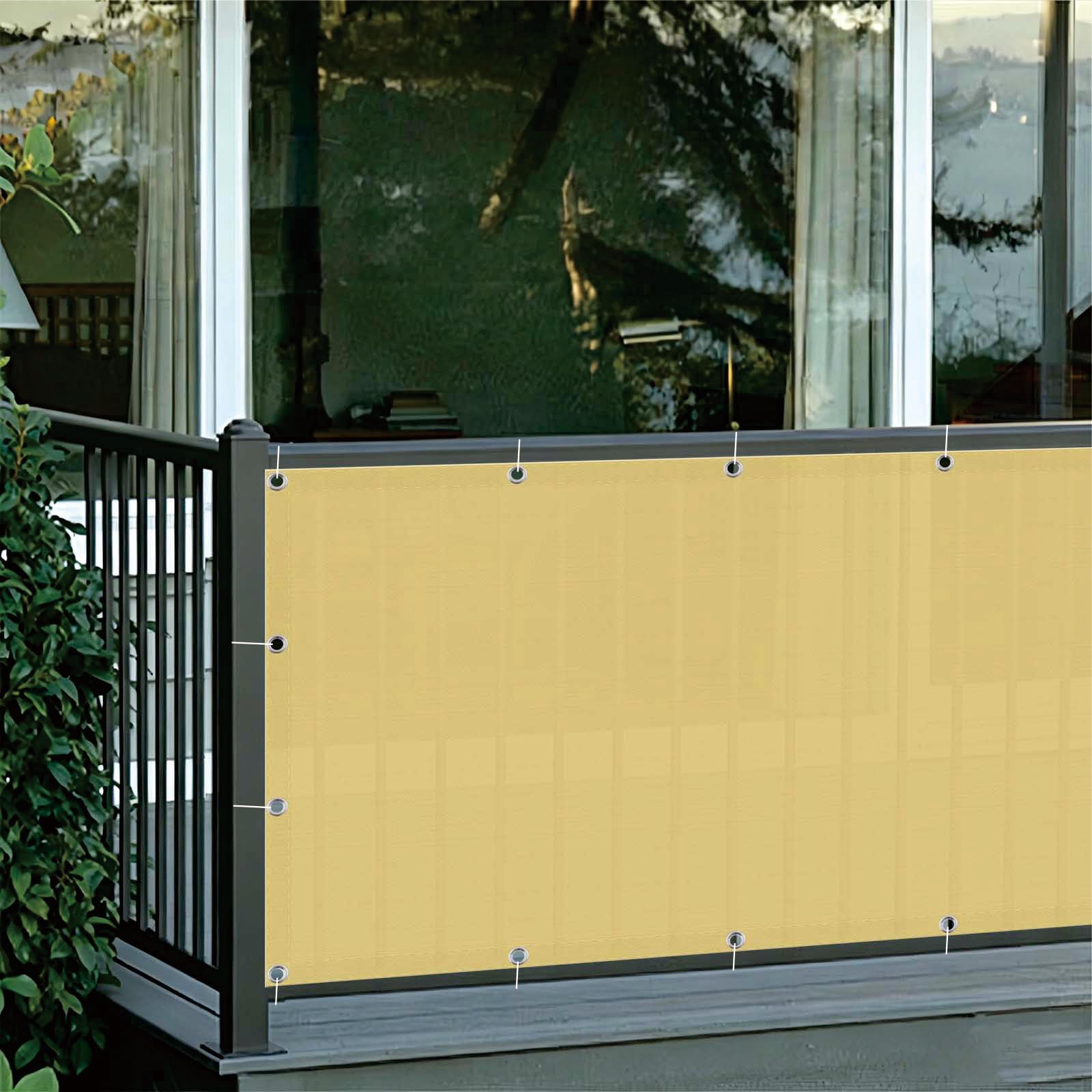 Frangivisto Balcone 140 x 400 cm Protezione Solare, Anti-Uv Resistente, Frangivento, Antistrappo, Balcone Protezione Privacy con Fascette e Funi per Giardino Terrazza, Giallo sabbia