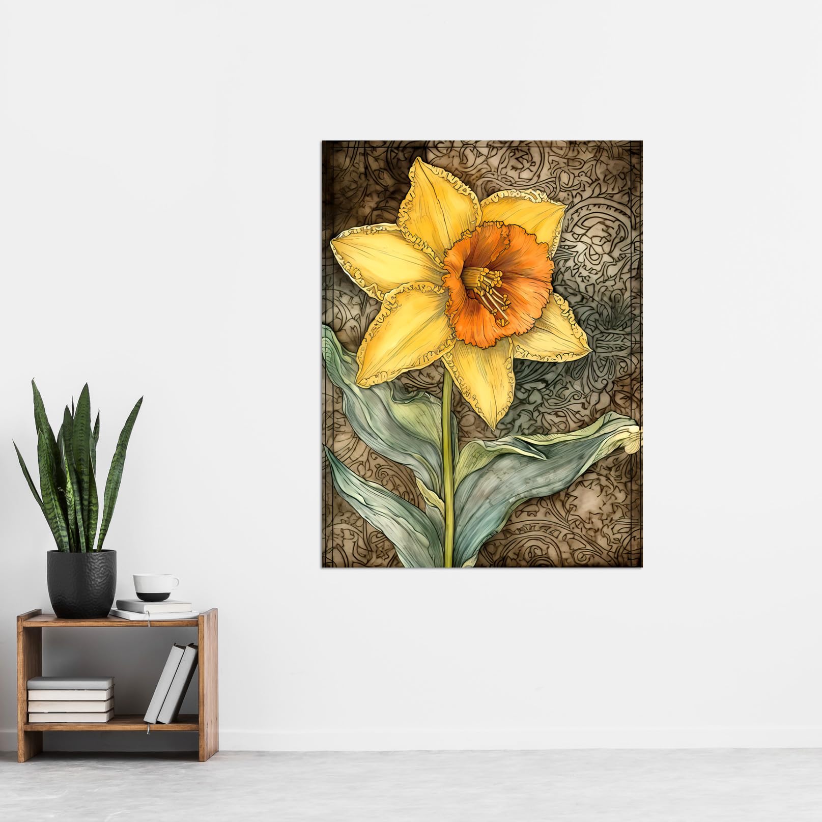 Artery8 Detailed Daffodil Flower Watercolour Art Nouveau Extra Large XL Wall Art Poster Print, Unframed Paper 24X32, 81L x 61W cm - Image 2