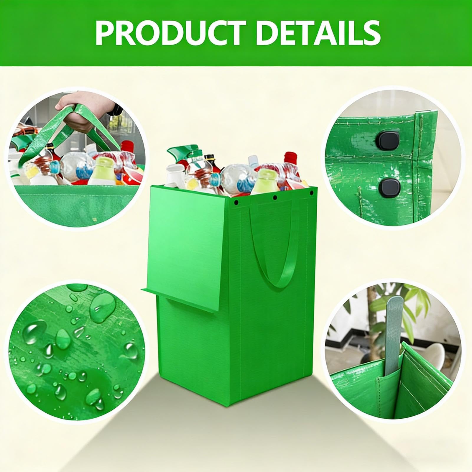 Bolsas de reciclaje reutilizables - Cesta plegable tejida resistente - 3 piezas Bolsas de reciclaje reutilizables resistentes al agua con asa - Para el hogar, cocina, jardín, interior separado