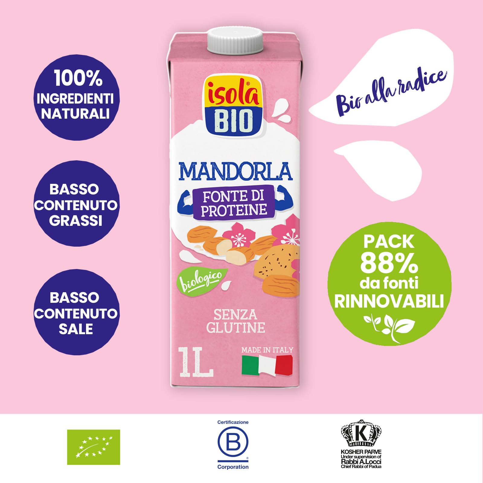 Isola bio, Bevanda mandorla proteica bio, senza glutine, senza lattosio, 1L