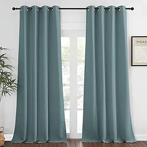 NICETOWN Blackout Greyish Blue Curtain 95 inches Long, Energy Saving Thermal Drape Grommet Sound Reducing Light Blocking Window Treatment for Bedroom, 1 Panel, W52 x L95