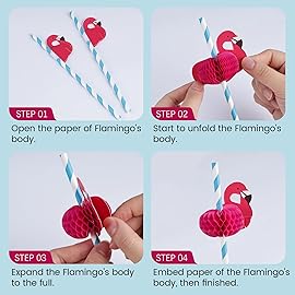 HANSGO 50PCS Flamingo Straws, Flamingo Paper Drinking Straws for Tropical Luau Pool Party Supplies Table Decor Birthday Wedding Tableware Decoration