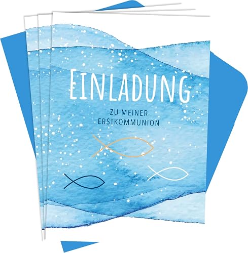 Einladung zu meiner Erstkommunion: 8 Einladungskarten mit Umschlag | mit Goldfolie geprägte Einladungen zur Erstkommunion | 8 Klapp-Karten mit Umschlag