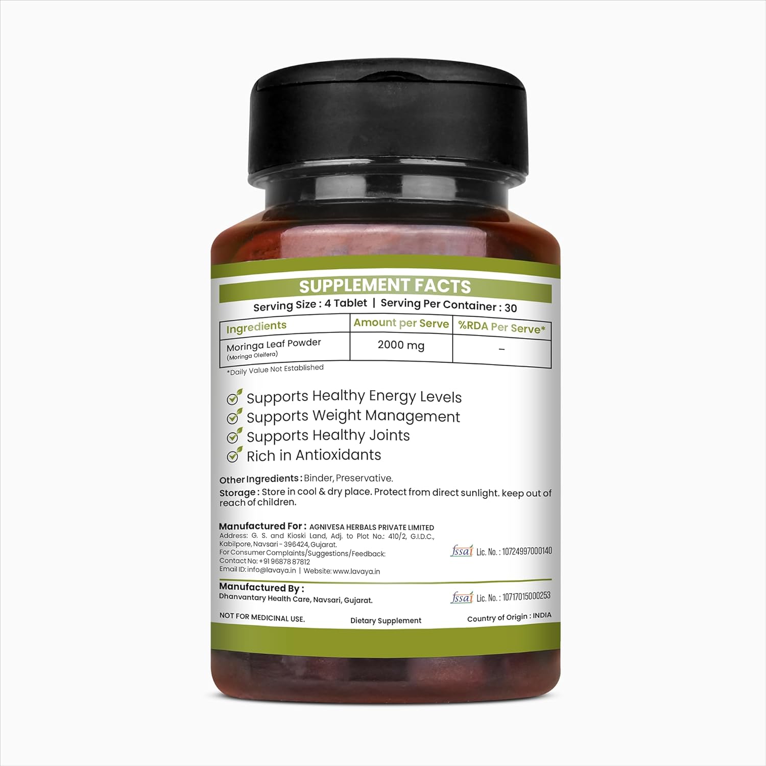 Lavaya Organic Moringa Tablet - 120 Tablet (each 500mg each). Drumstick leaf powder tablets | 100% pure and natural | Rich in antioxidants | Supports immunity and digestion. Organic herbal diet supplement Lavaya Organic Moringa Tablet - 120 Tablet (each 500mg each). Drumstick leaf powder tablets | 100% pure and natural | Rich in antioxidants | Supports immunity and digestion. Organic herbal diet supplement