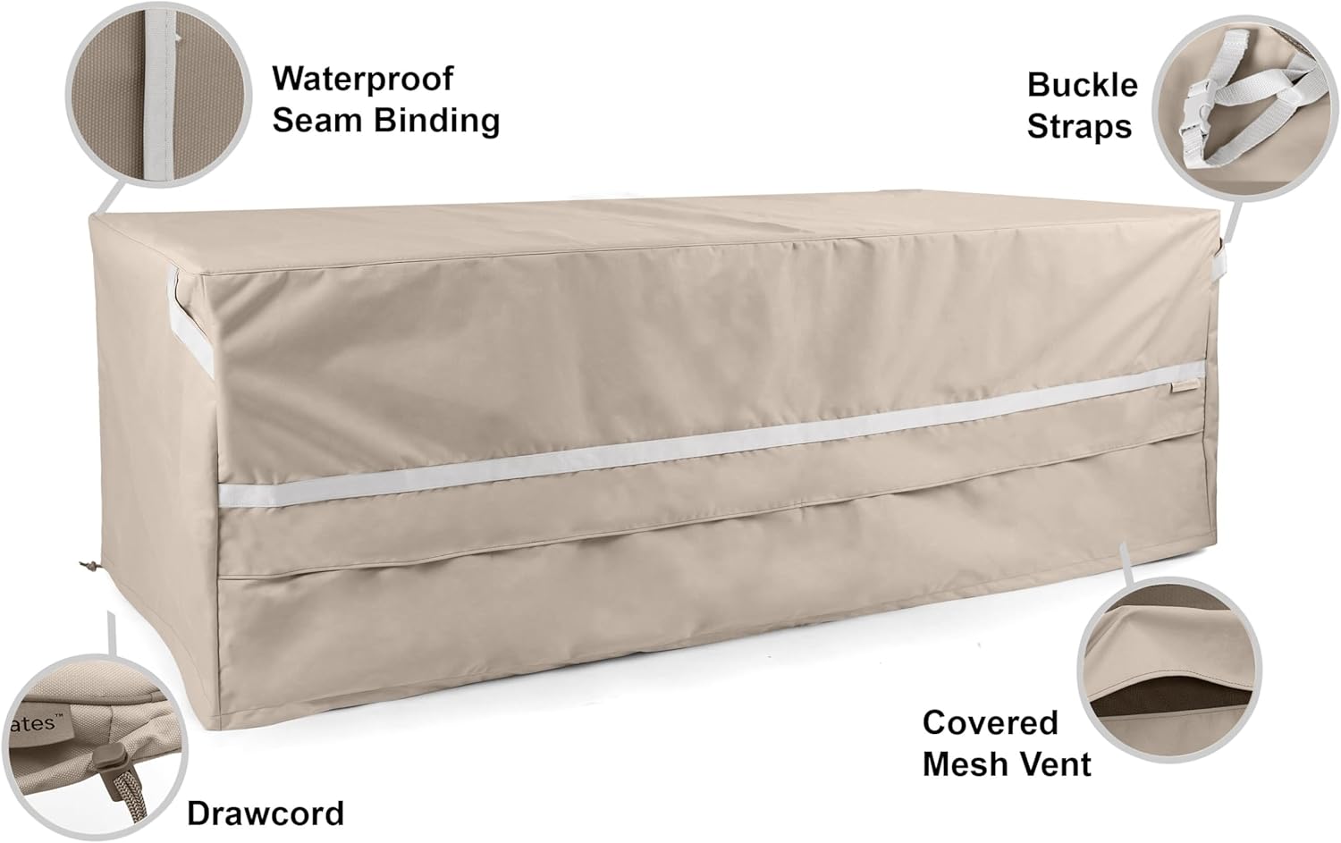 Covermates Prestige Rectangular Ottoman Cover – Premium 900D Polyester with Drawcord Hem, Covered Mesh Vents & Double-Stitched Seams for Outdoor Seating Protection, 32W x 24D x 18H, Clay