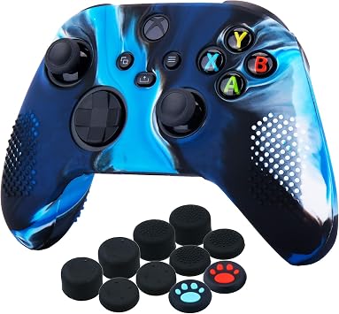 YoRHa Silicone Cover Skin Case for Xbox Series X/S Controller x 1Camouflage Blue with Thumb Grips x 10