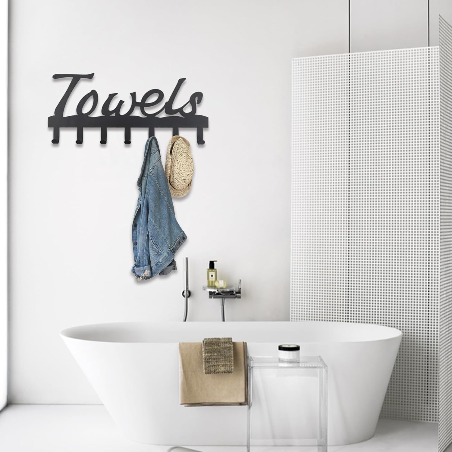 OYEFLY Bathroom Towel Rack for Wall Mount, Towel Holder Hooks,Towel Hanger for Bathroom Decor (Black, 14.8in) - Image 6