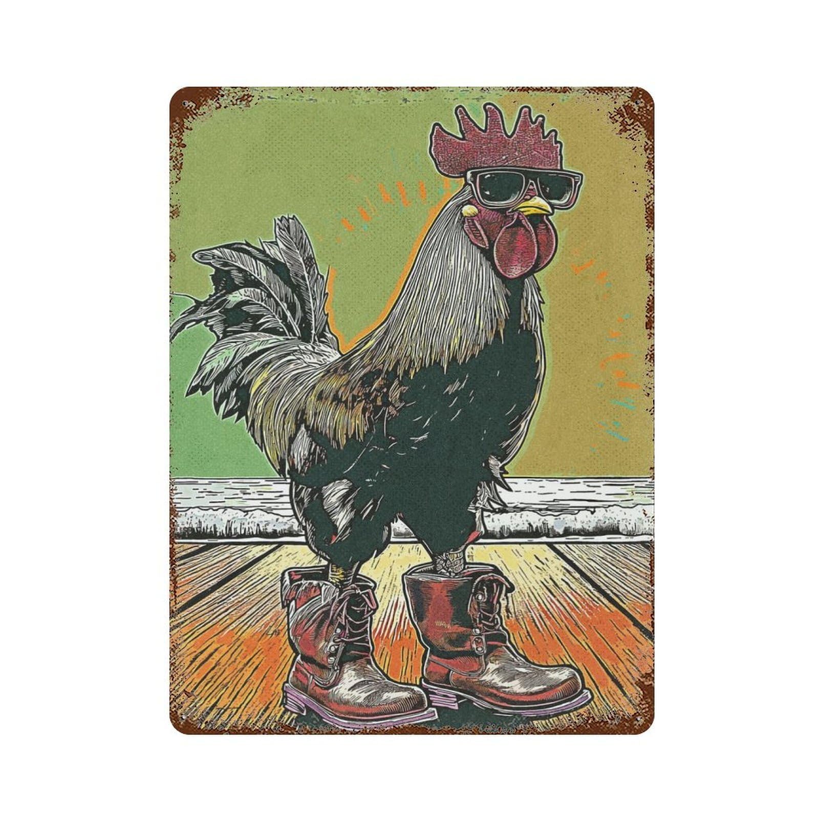Chicken Shoes Vintage Wall Sign 15.7"x11.8", Rust Effect Metal Decor for Cafe, Home Bar And Lounge Decor