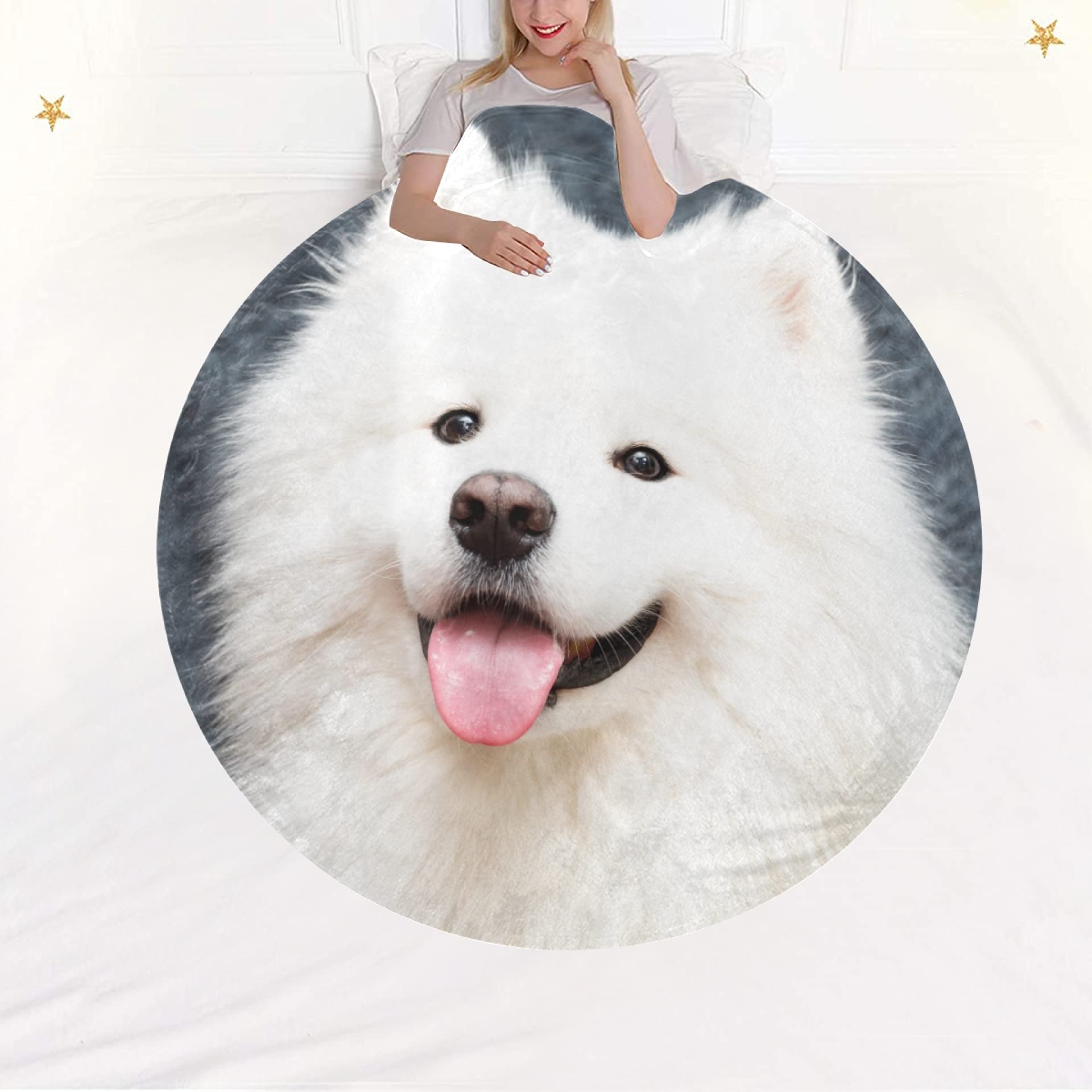 Amazon.com: Round Samoyed Dog at Home Wool Blanket Soft and Cozy