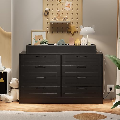 Miniatura 6 de Cambiador con 8 cajones de madera, cómoda clásica para guardería, cambiador, estación multifuncional para cambiar pañales, cómoda para dormitorio