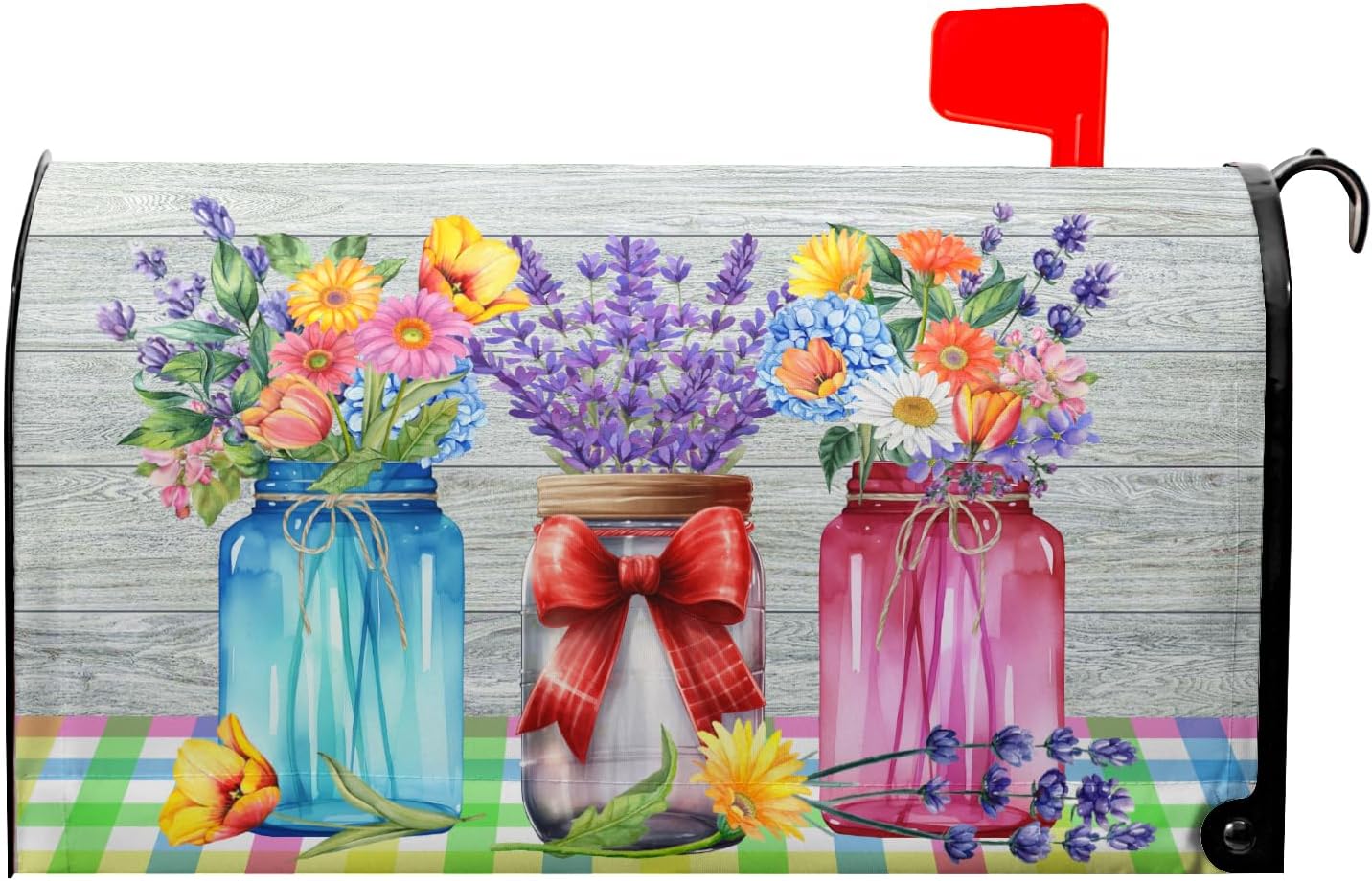 Spring Floral Mailbox Covers Magnetic Colorful Flowers Leaf Mailbox Cover Standard Size 18 X 21 Inch Spring/Summer Holiday Welcome Wrap Post Letter Box Decorative for Home Outdoor Garden