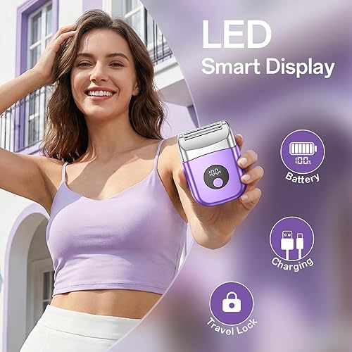 Miniatura 5 de Maquinilla de afeitar eléctrica inalámbrica para mujeres, maquinilla de afeitar eléctrica de viaje con pantalla LED, afeitadora recargable para el